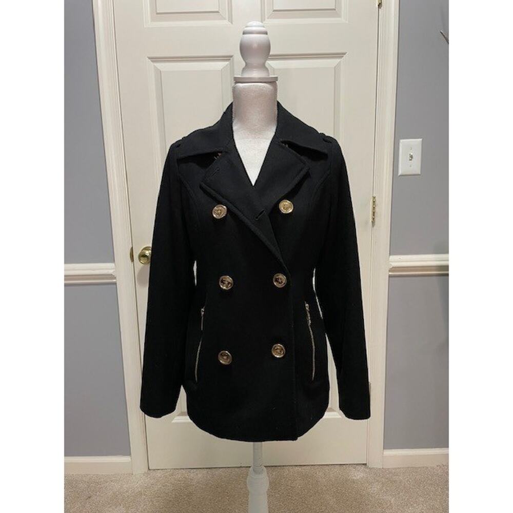 Michael Michael Kors Black Wool Blend Peacoat Jacket Women's Size 6 Classic Warm